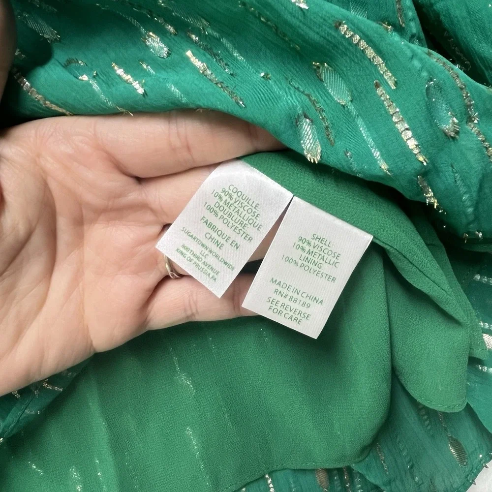 Lilly‎ Pulitzer Cleme Long Sleeve Top Womens 14 Green Gold Metallic Blouse
